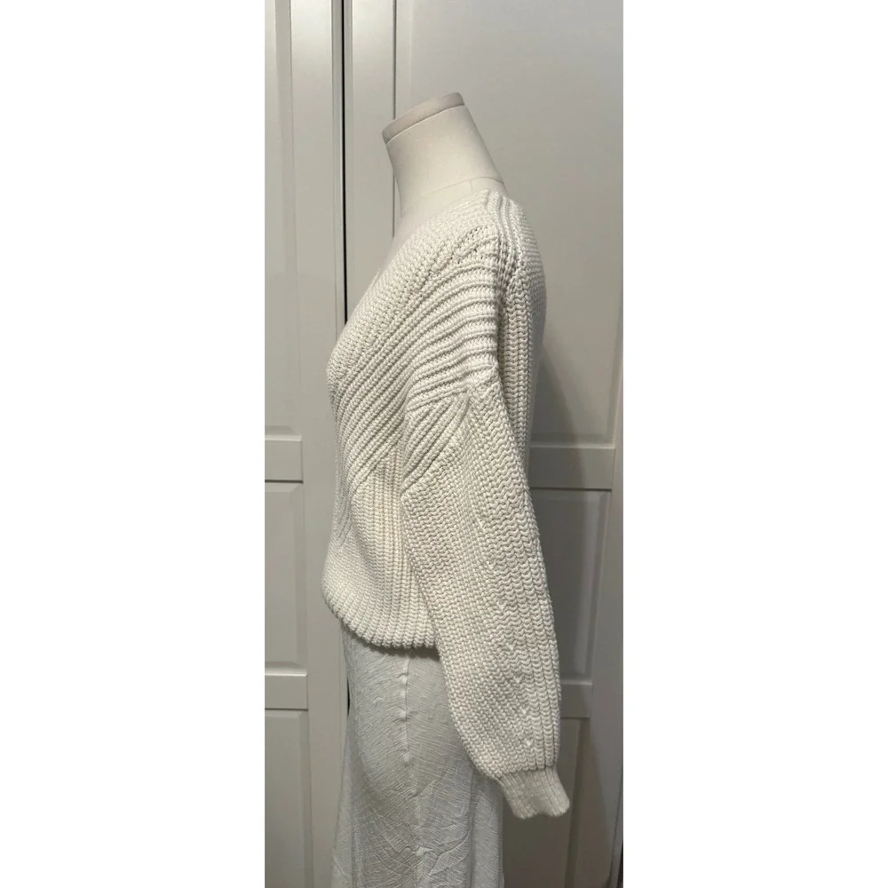 Maeve Anthropologie Ivory Chunky Knit V-Neck Sweater Cream Oversized Pullover S